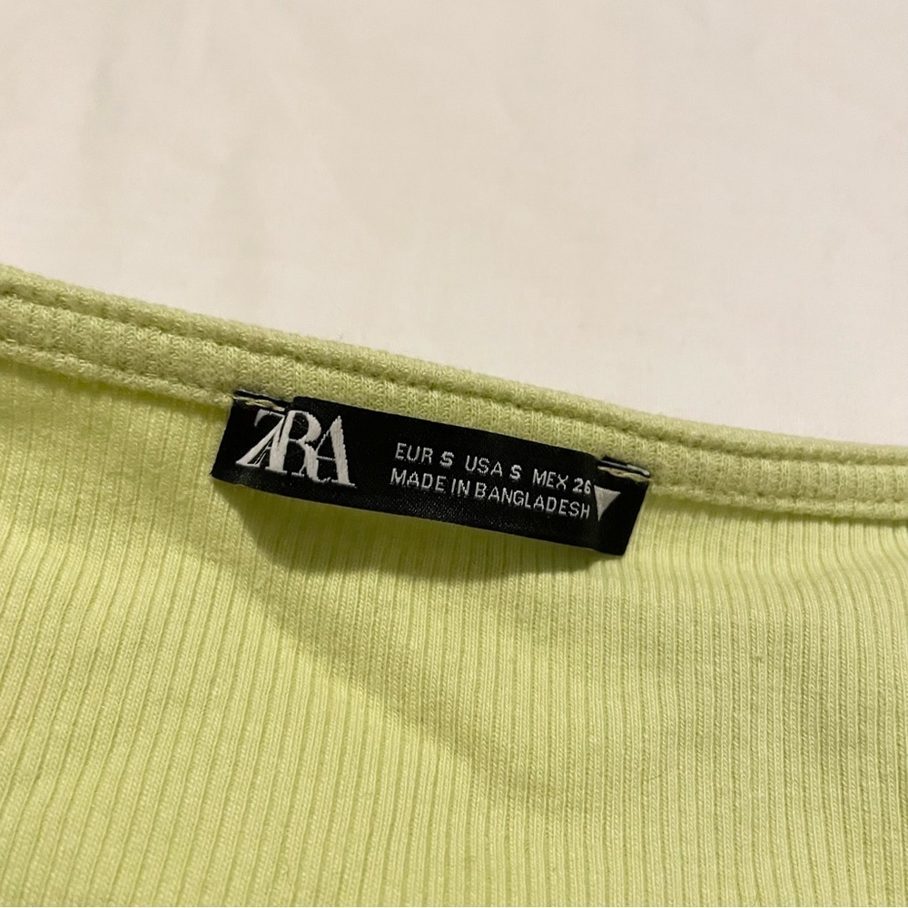 Zara Drawstring Scrunched V-Neck Cropped Ribbed T-Shirt Small - Picture 3 of 16